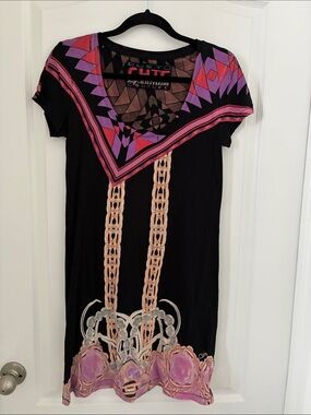 Custo Barcelona Black Tunic with Purple and Pink Geometric Accents